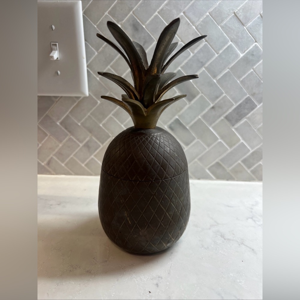 Vintage Brass Pineapple Trinket Holder Canister Mid Century Modern